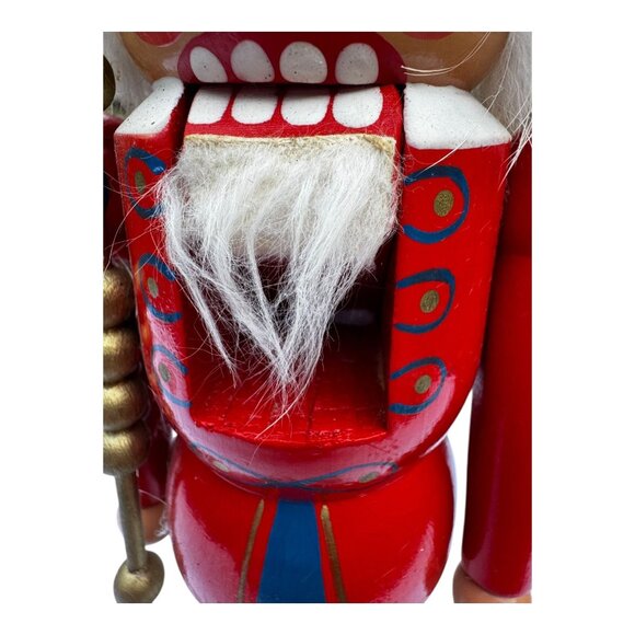 Vtg German Democratic Repubblic Nutcracker Wooden Soldier Red Blue Handmade 11" - Picture 7 of 11